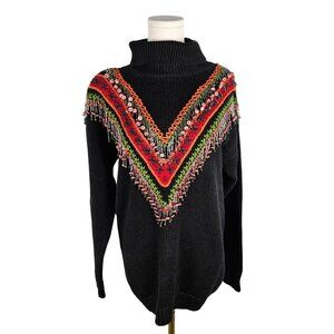 Lisa Ashley Originals Embroidered Sweater Small Black Beaded Boho Eclectic